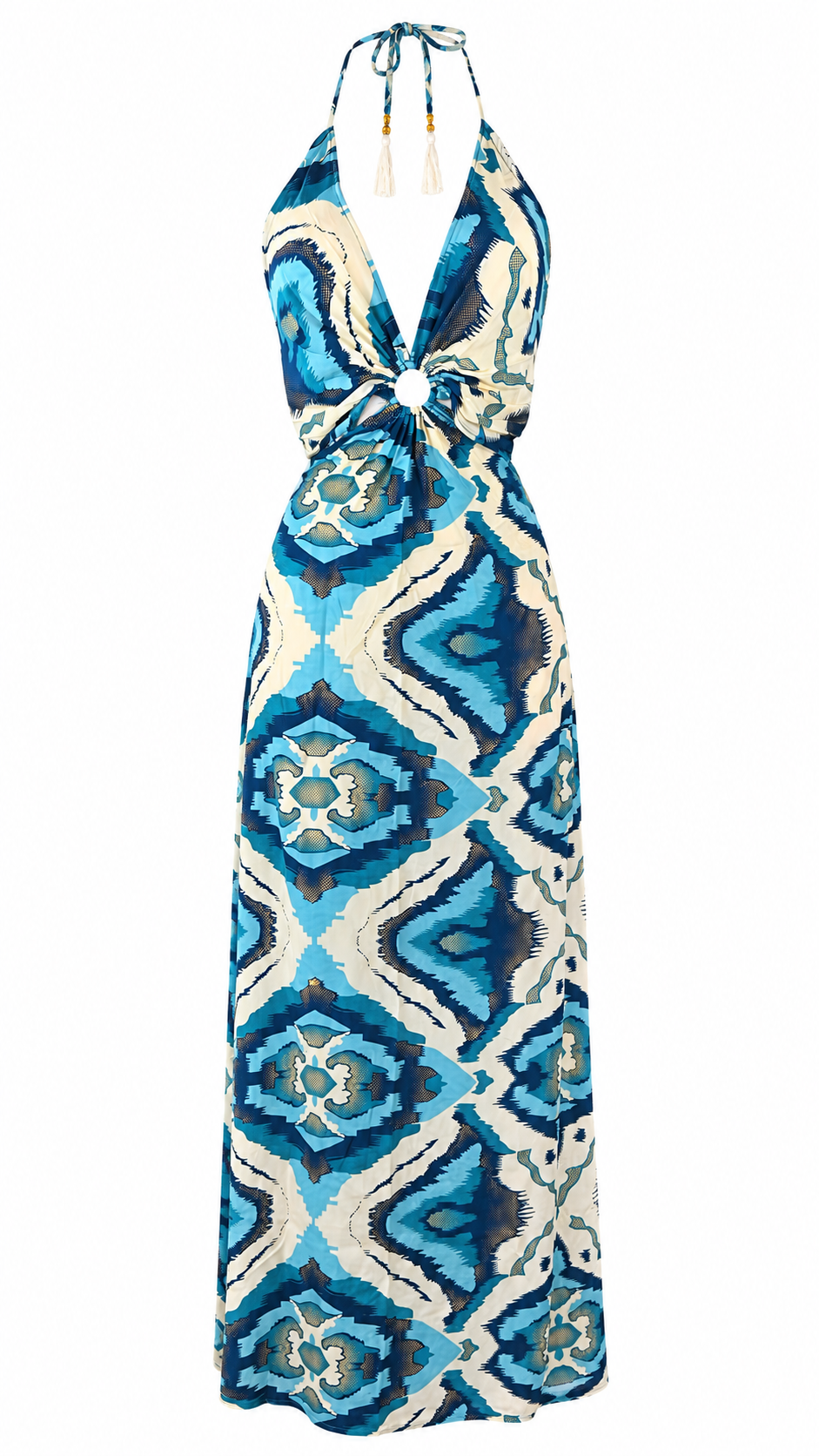 Abito lungo mandala cut-out laterale